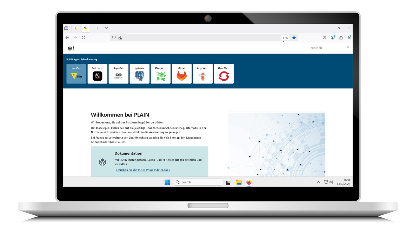 Plain Plattform Startseite auf Laptop