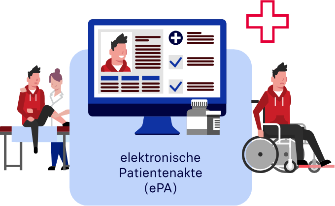 Illustration mit Patienten und Pflegern