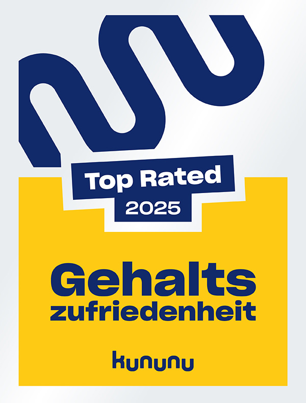 kununu Top Rated 2025 – Auszeichnung für höchste Gehaltszufriedenheit unserer Mitarbeiter.