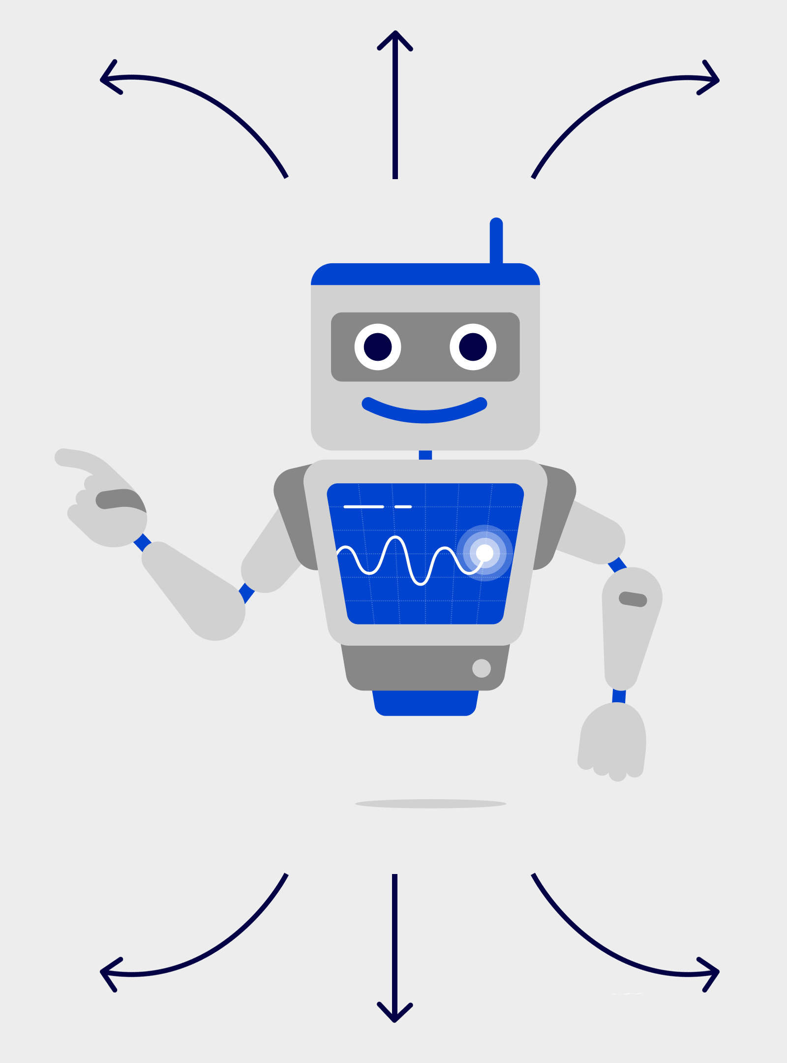 Zukunft & Chancen der Künstlichen Intelligenz Grafische Abbildung eines Roboters, der die Chancen der Künstlichen Intelligenz verbildlichen soll