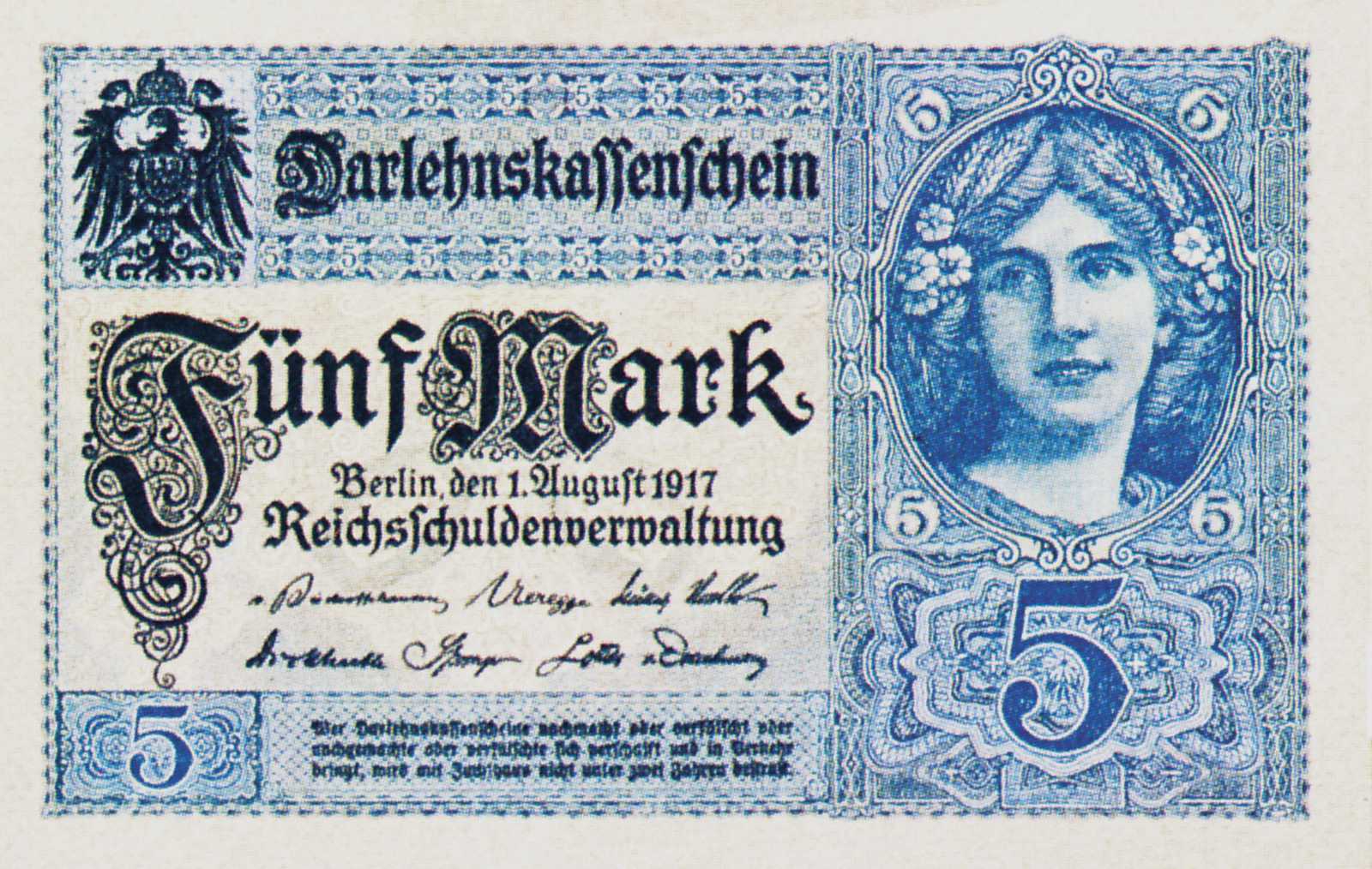 Historischer Geldschein 5 Mark Historischer Geldschein 5 Mark