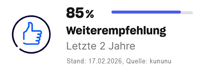 Ansicht der Weiterempfehlungen von Kununu. Angabe von 85 Prozent.