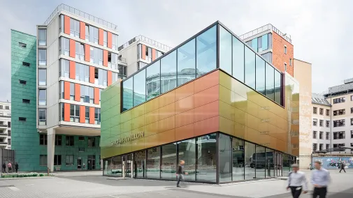 Ansicht des Showpavillons auf dem Gelände der Bundesdruckerei