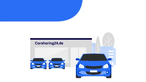 Das Bild zeigt drei blaue Carsharing-Autos