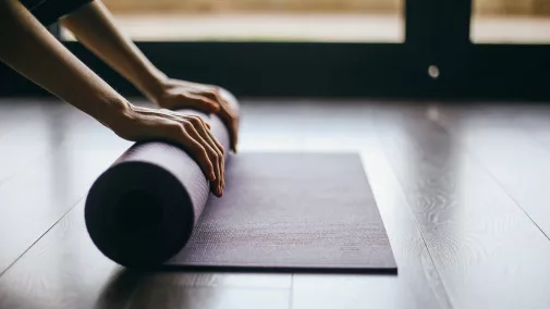 Woman practices yoga