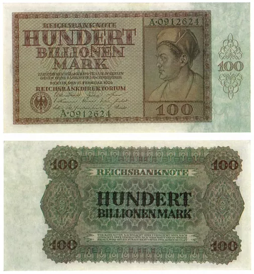 Ansicht der 100.000.000.000.000-Mark-Banknote 