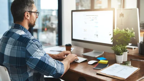 man computer working at home