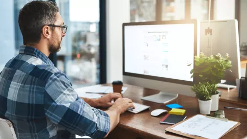 man computer working at home