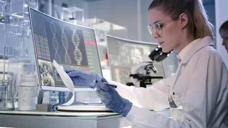 Woman at a computer in a laboratory