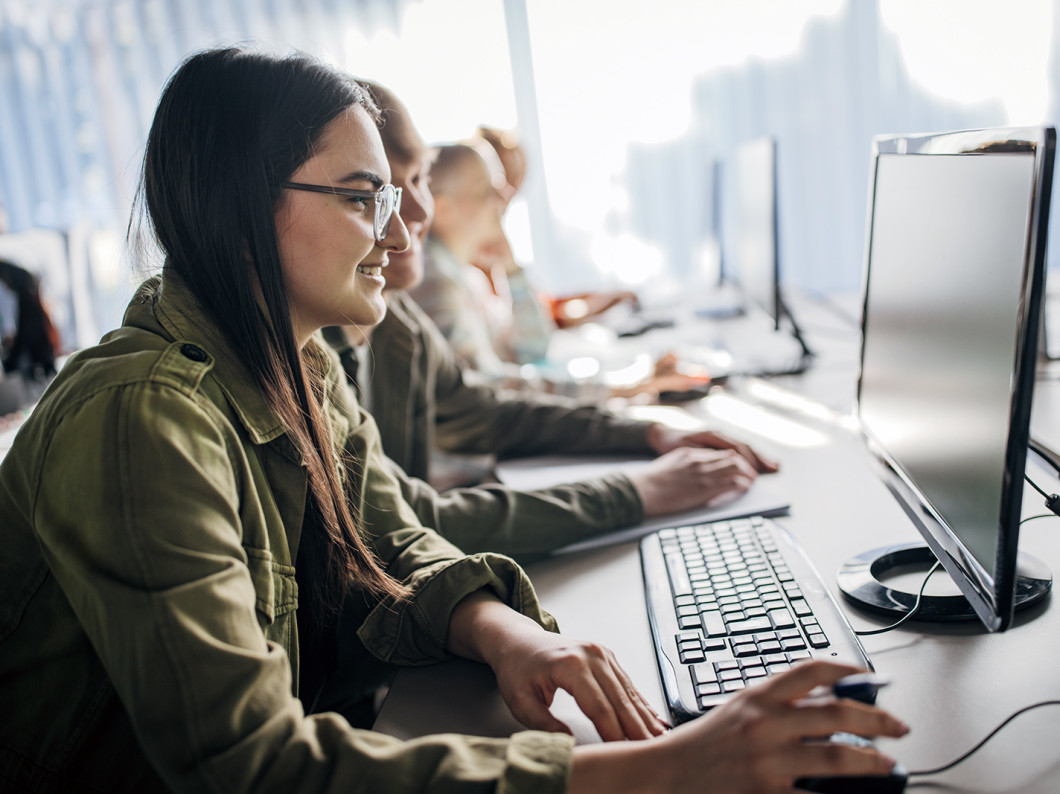 People are working on a computer.