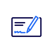 Piktogramm Signatur mit Text und Stift