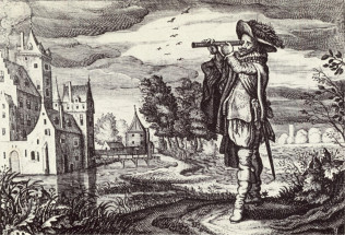 Historisches Bild, das den Erfinder des Teleskops, Hans Lipperhey, zeigt