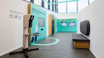 The picture shows the digital administration area of the show pavilion.