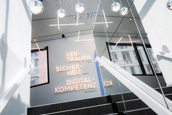 Staircase with a view of the company values