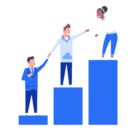 Illustration mit Menschen, die sich gegenseitig aufwärts helfen