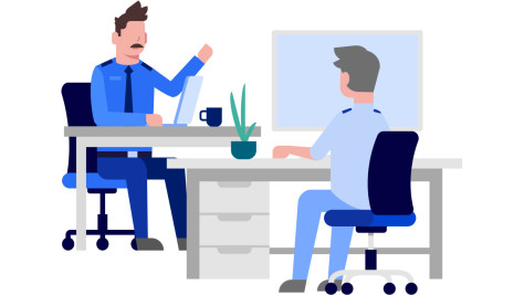 Illustration of two people at desks 