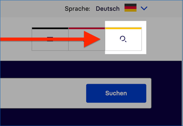Eine Ansicht des Such-Icons auf der Website im Headerbereich
