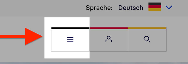 Eine Ansicht des Hamburger Menüs auf der Website im Headerbereich