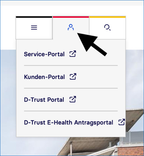Eine Ansicht des ausgeklappten Portal-Menü auf der Website im Headerbereich